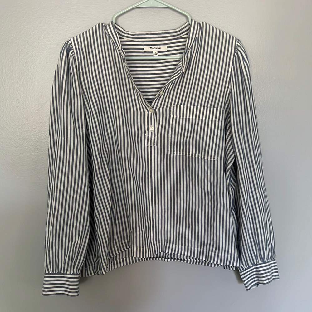 Madewell striped mandarin collar long sleeve, sz L